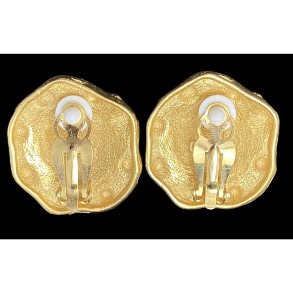 Vtg DKNY Gripoix Mogul Gold Tone Clip Earrings Rare Donna Karen 80s Multicolor - Picture 9 of 10